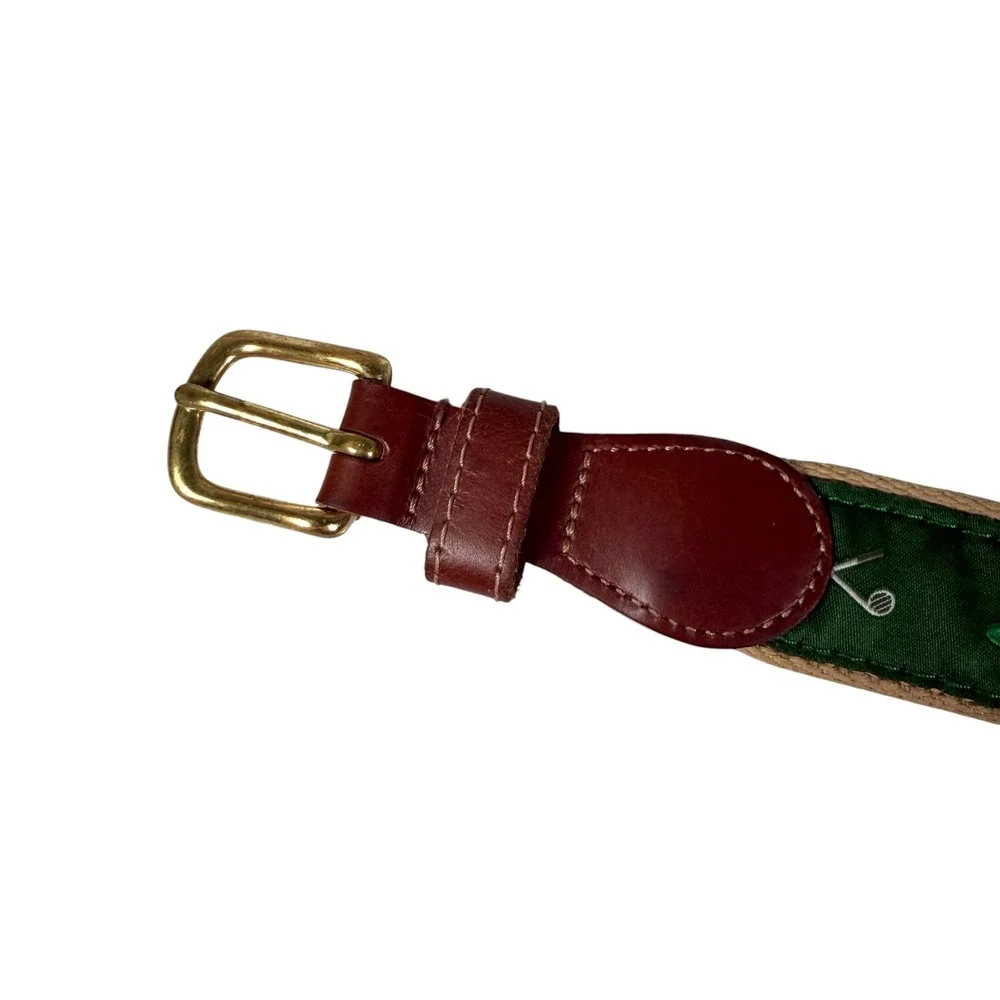 J. Bailey Kids Golf Buddy Belt Green Tan Canvas Leather Size 24 USA Made